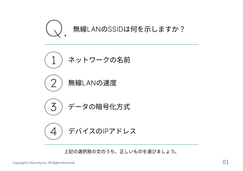 安全な無線LAN利用の管理における担当者の仕事～一般社員向け～理解度チェック