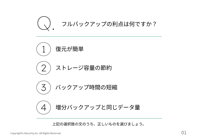 バックアップの推奨における担当者の仕事理解度チェックテスト